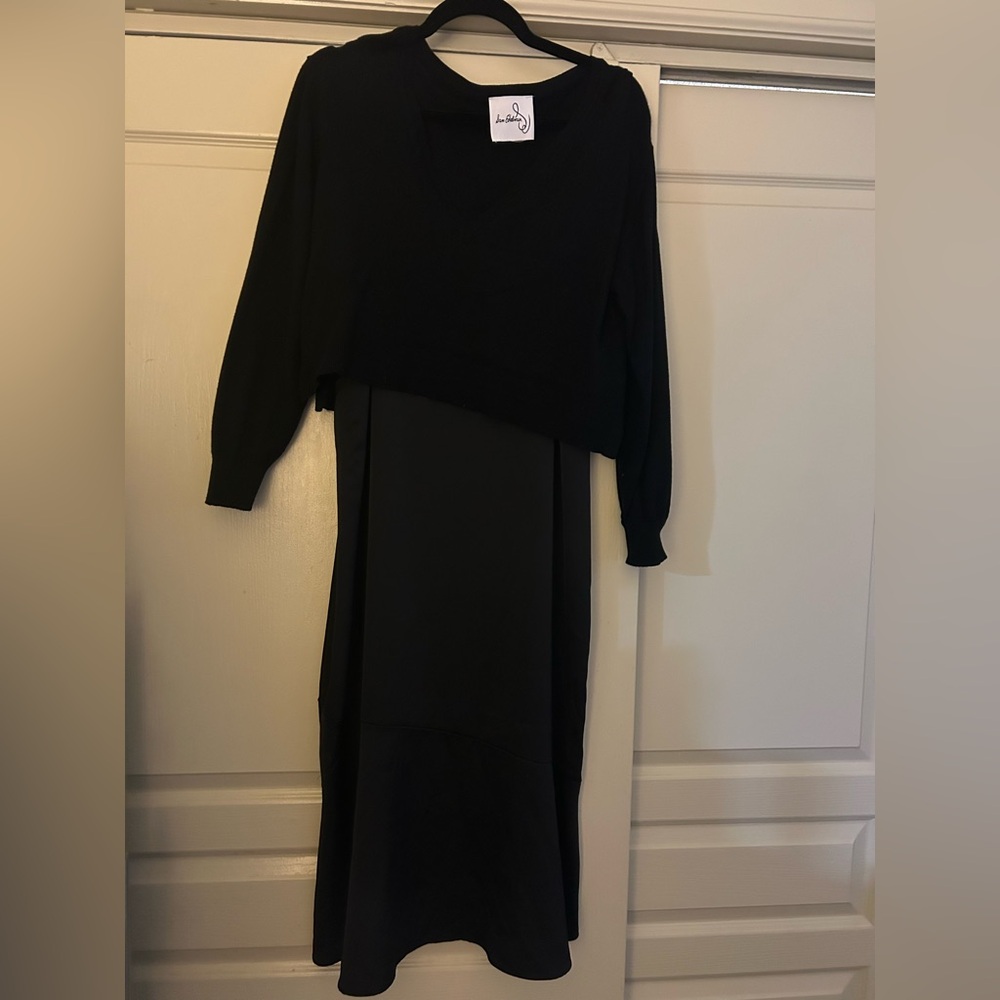 Sam Edelman Black Sweater Slip Midi Dress.